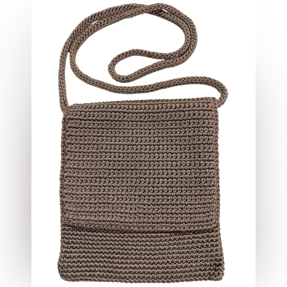 The Sak Brown Flap Crochet Crossbody Small Purse Minimalist Neutral Beachy Boho - Picture 1 of 5